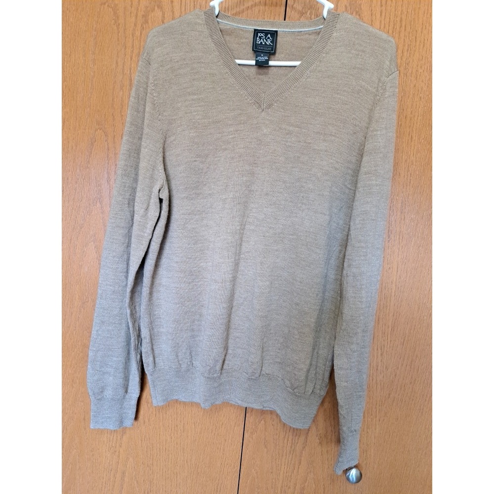 Jos.A.Bank Traveler Men's Beige Merino Wool Long Sleeve  Pullover Sweater XL